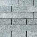 Light gray asphalt roofing shingles.