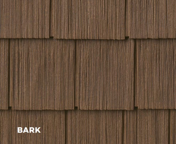 Dark brown shake siding panels.