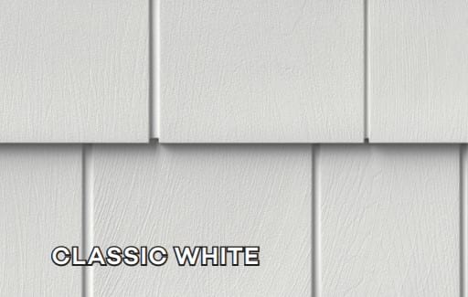 White shake siding panels.