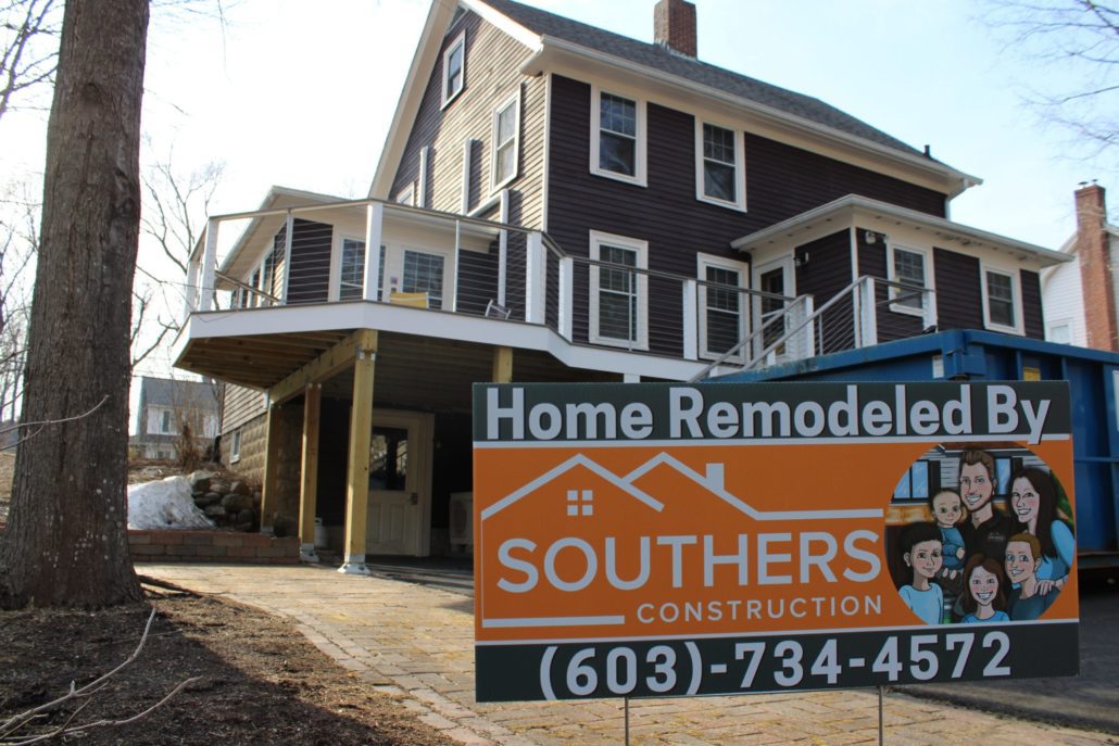 Deck Project with CertainTeed Siding Stratham New Hampshire with Southers Construction Sign