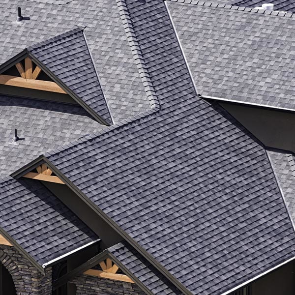 A black and gray slate tile roof.