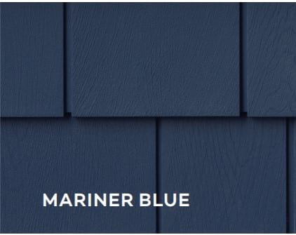 Dark blue shake siding panels.