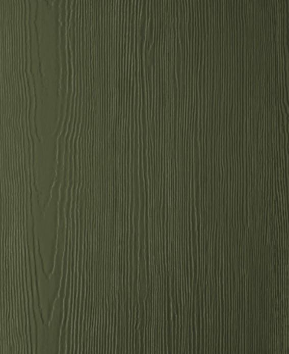 Dark green HardiePanel vertical siding panel.