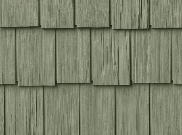 Light green textured HardieShingle shake siding.